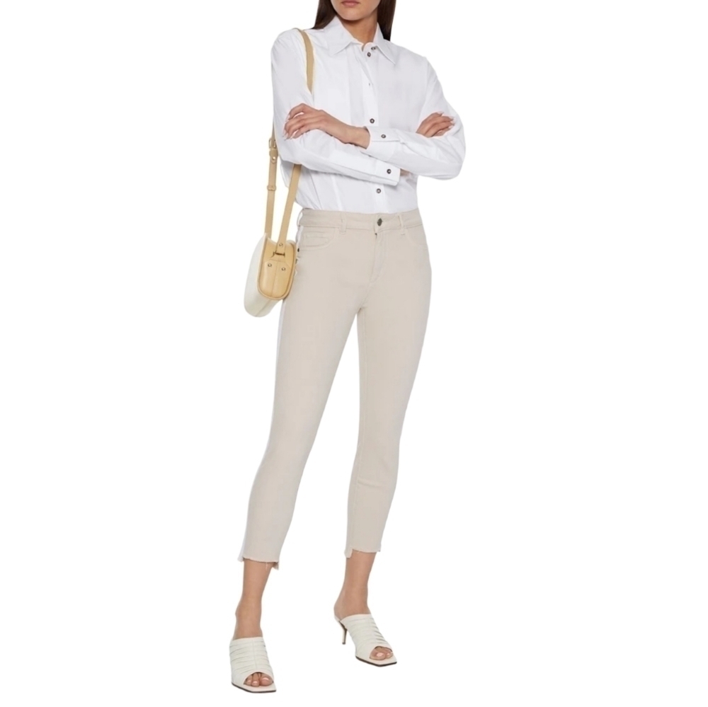 DL1961 Florence Cropped Canvas-Trimmed Jeans, Size 29, Ecru, NWT